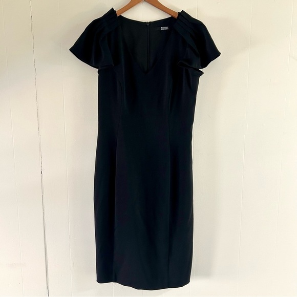 Badgley Mischka Tulip Shoulder Sheath Dress in Black sz‎ 8 - Picture 3 of 6